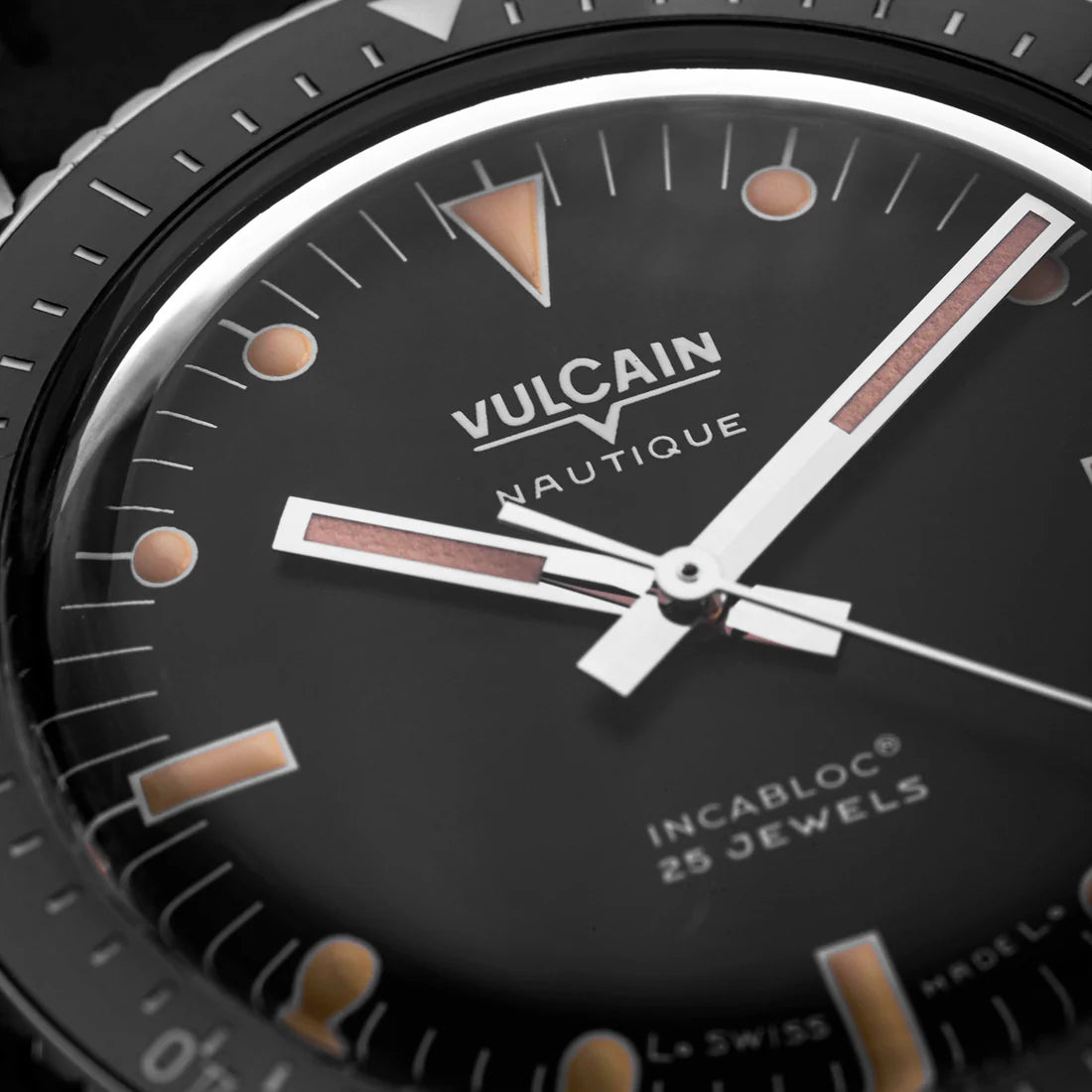 Vulcain Skindiver Nautique - Black with Khaki Brown Lum