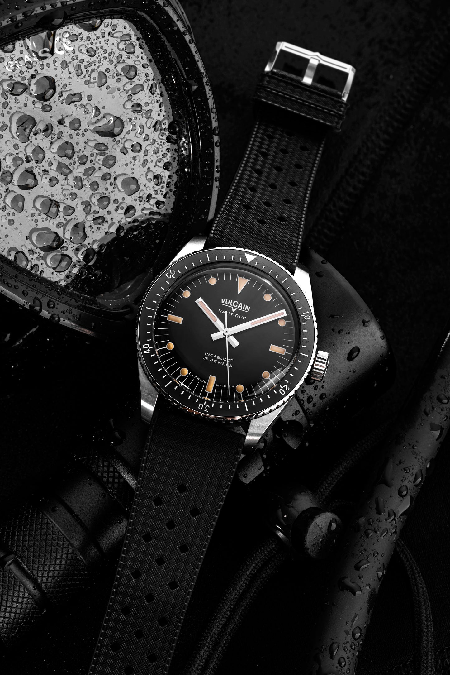 Vulcain Skindiver Nautique - Black with Khaki Brown Lum